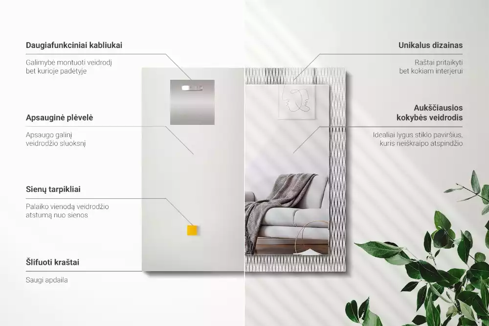 Négyszögletes dísztükör Textil szövet minta