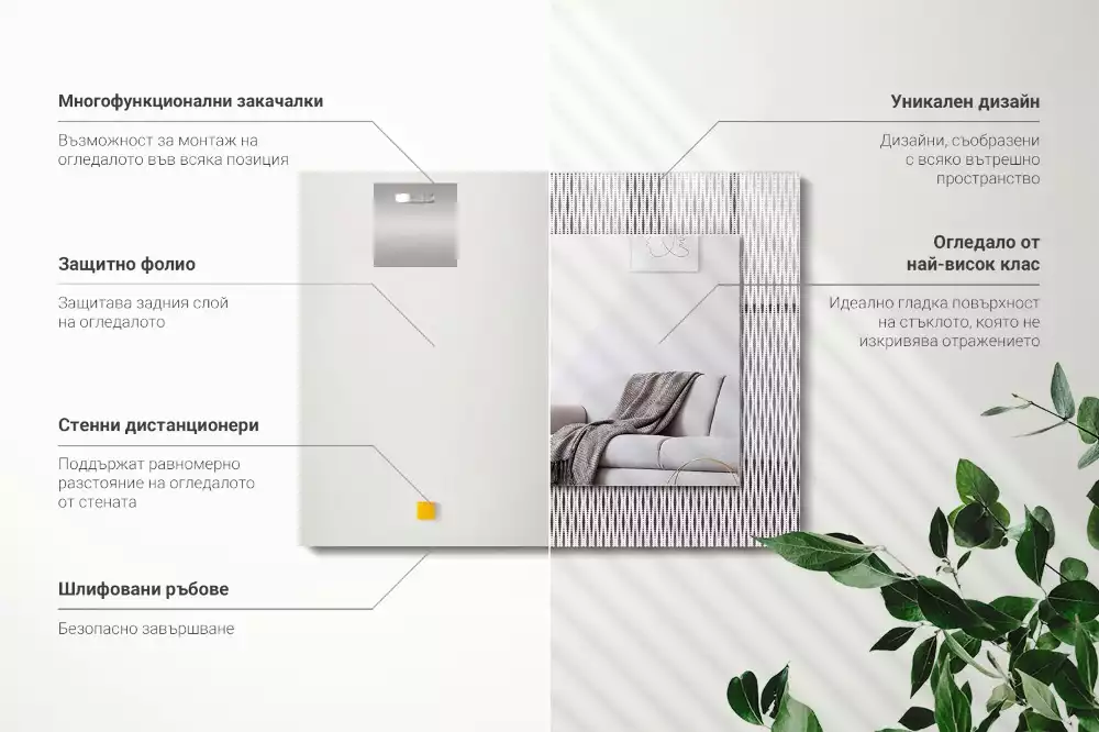 Négyszögletes dísztükör Textil szövet minta