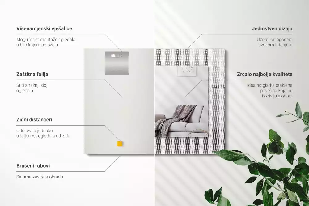 Négyszögletes dísztükör Textil szövet minta