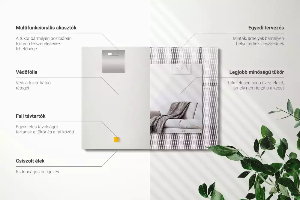 Négyszögletes dísztükör Textil szövet minta