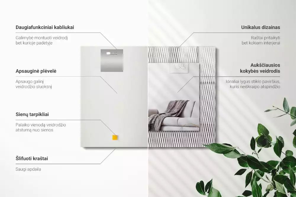 Négyszögletes dísztükör Textil szövet minta