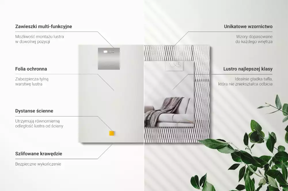 Négyszögletes dísztükör Textil szövet minta