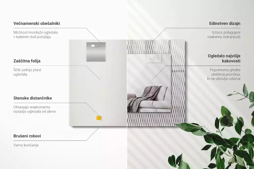 Négyszögletes dísztükör Textil szövet minta