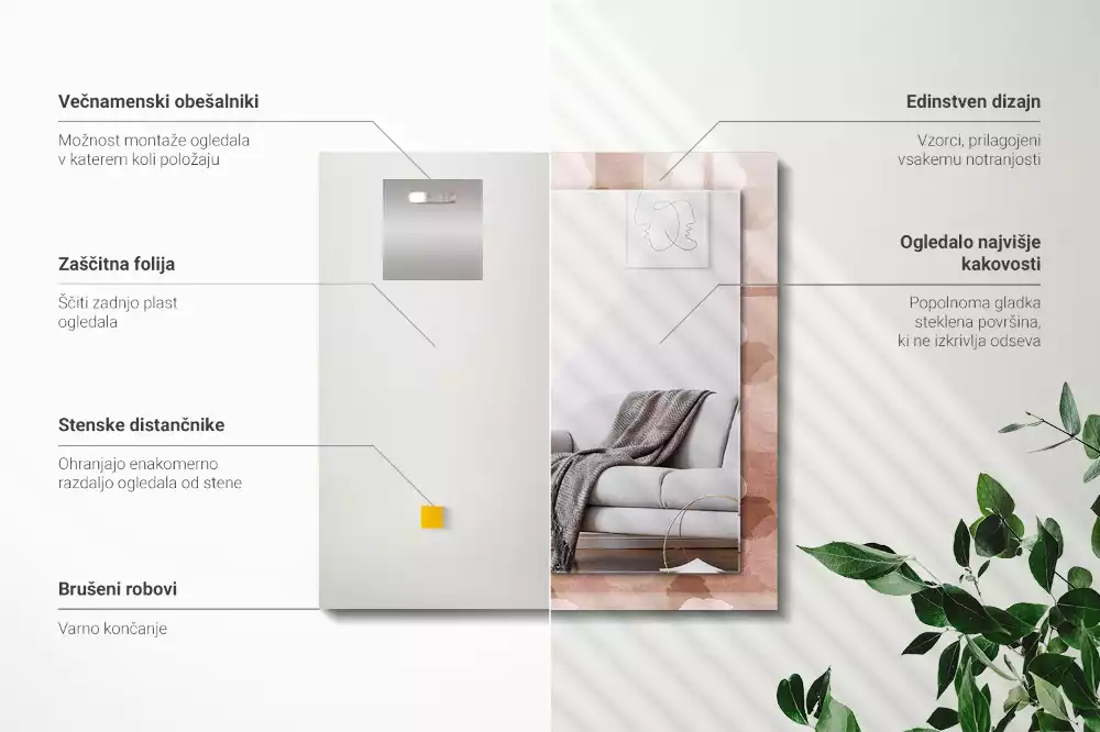 Négyszögletes dísztükör Virágok pünkösdi rózsa