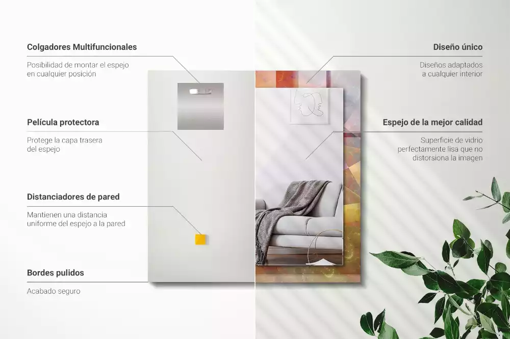 Négyszögletes dísztükör Színes fraktál spirál