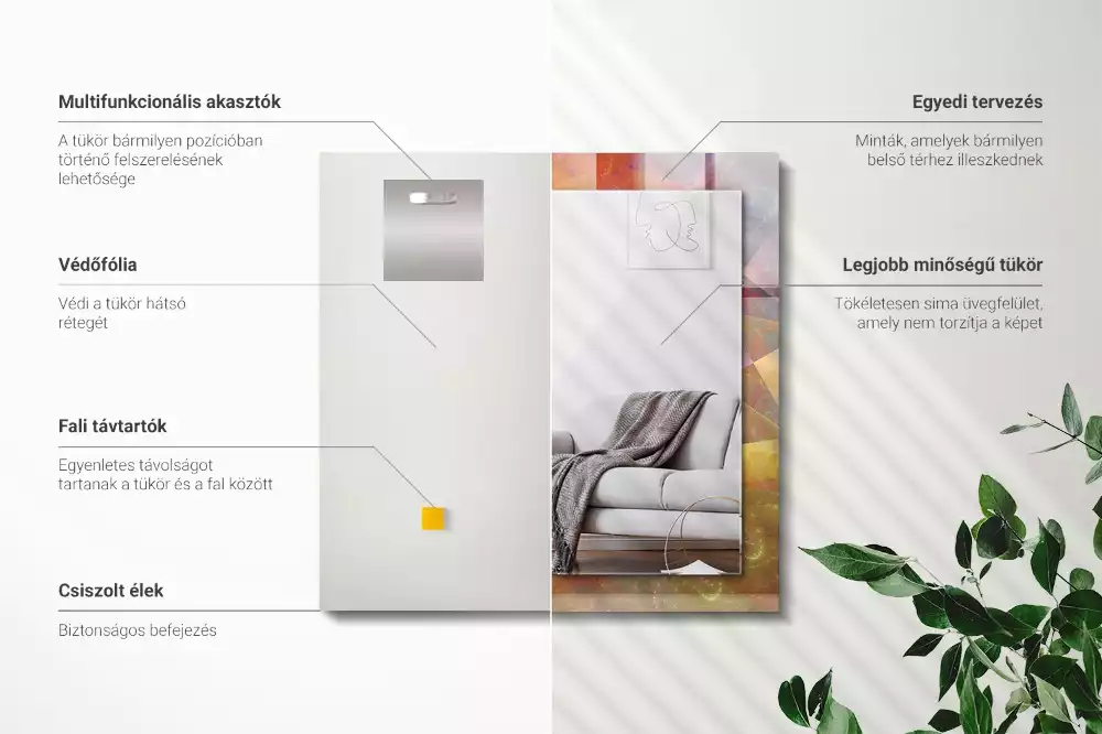 Négyszögletes dísztükör Színes fraktál spirál