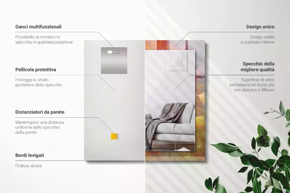 Négyszögletes dísztükör Színes fraktál spirál