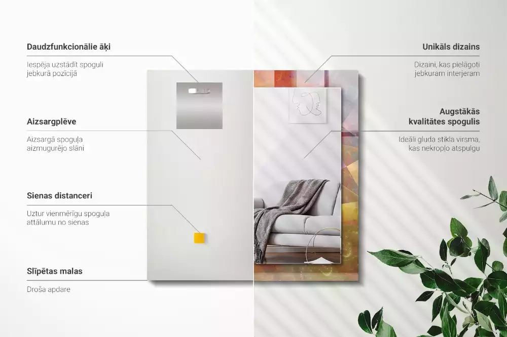 Négyszögletes dísztükör Színes fraktál spirál