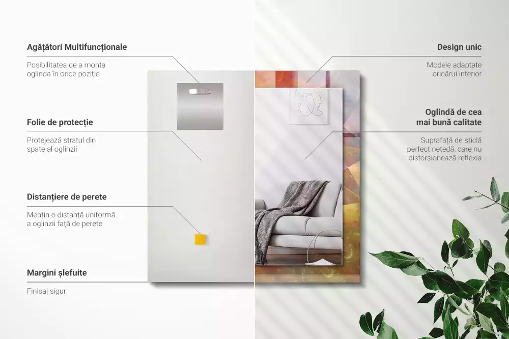 Négyszögletes dísztükör Színes fraktál spirál