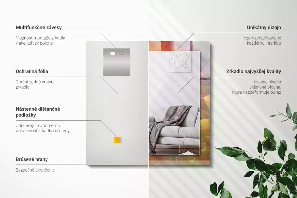 Négyszögletes dísztükör Színes fraktál spirál