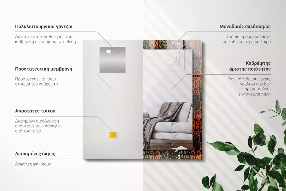 Négyszögletes dísztükör Etnikai dísz minta