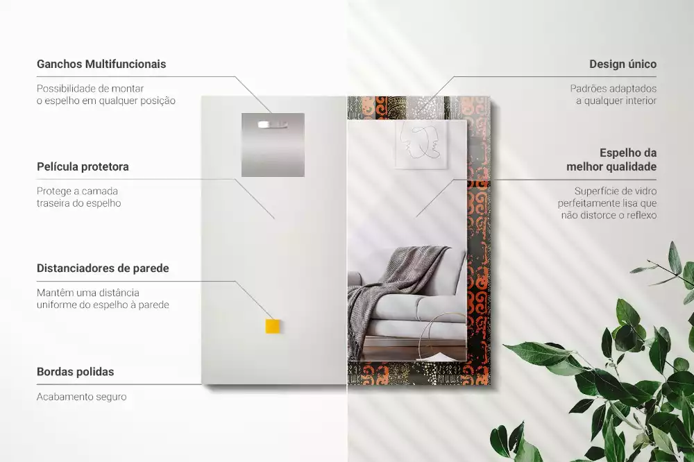 Négyszögletes dísztükör Etnikai dísz minta