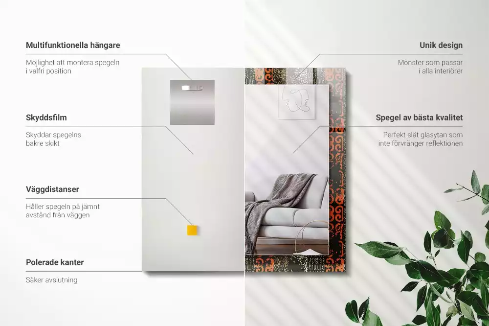 Négyszögletes dísztükör Etnikai dísz minta