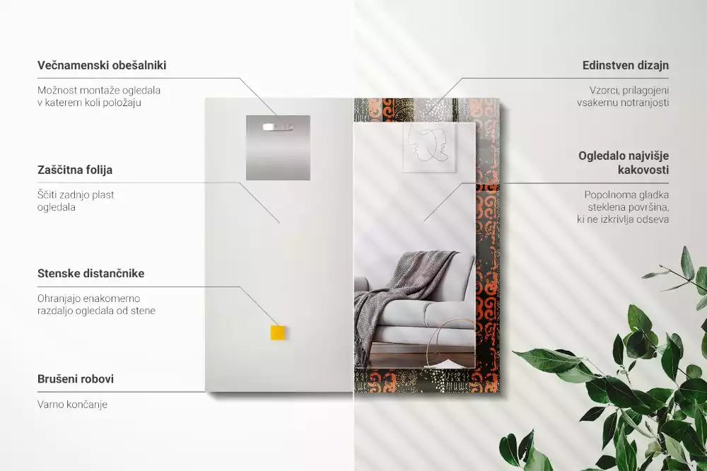 Négyszögletes dísztükör Etnikai dísz minta