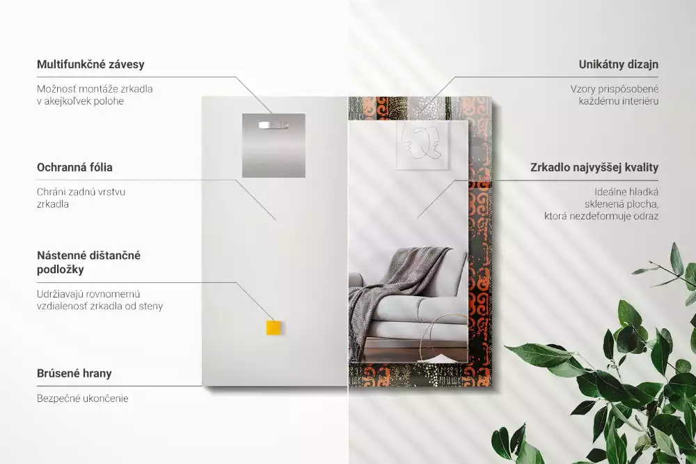 Négyszögletes dísztükör Etnikai dísz minta