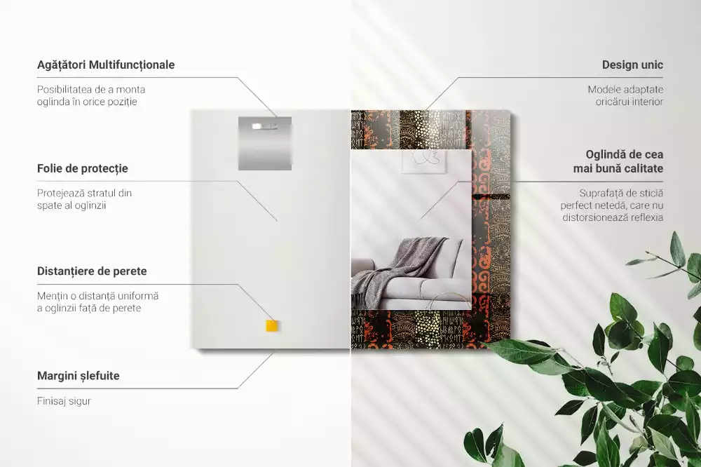 Négyszögletes dísztükör Etnikai dísz minta