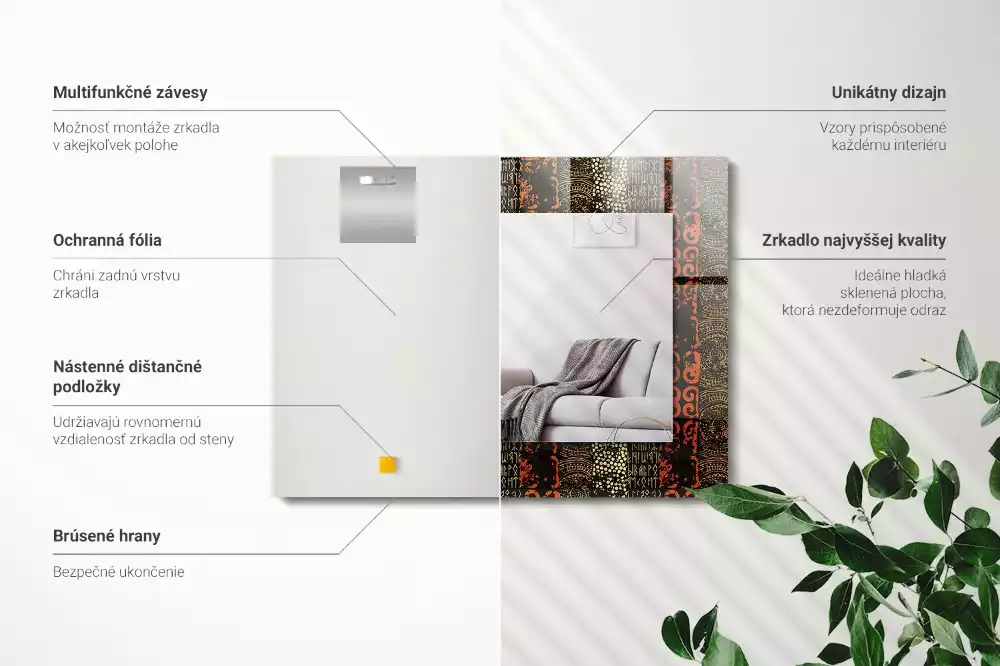 Négyszögletes dísztükör Etnikai dísz minta