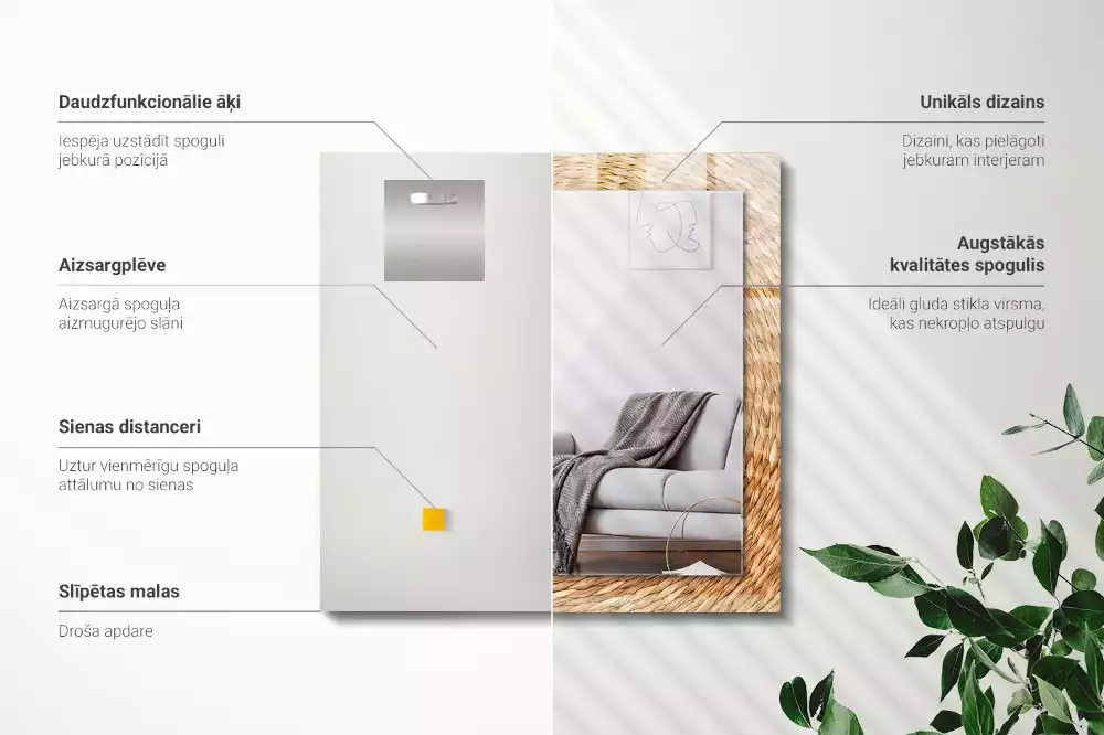 Négyszögletes dísztükör Vesszőből fon