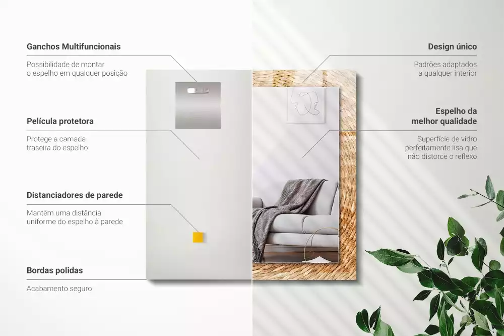 Négyszögletes dísztükör Vesszőből fon