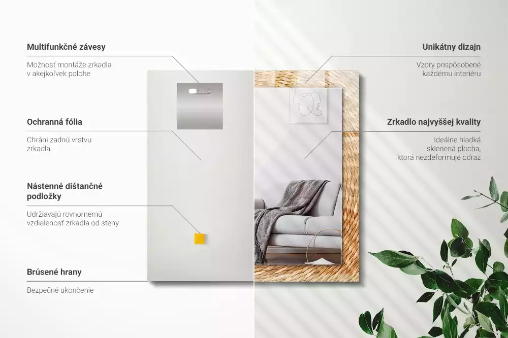 Négyszögletes dísztükör Vesszőből fon