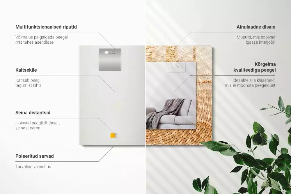 Négyszögletes dísztükör Vesszőből fon