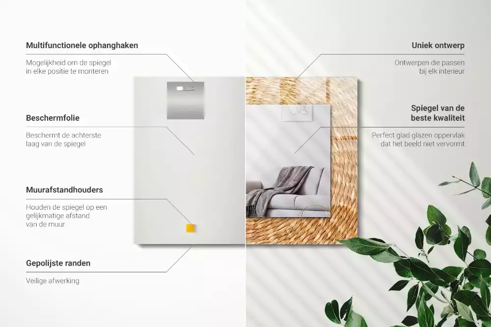 Négyszögletes dísztükör Vesszőből fon