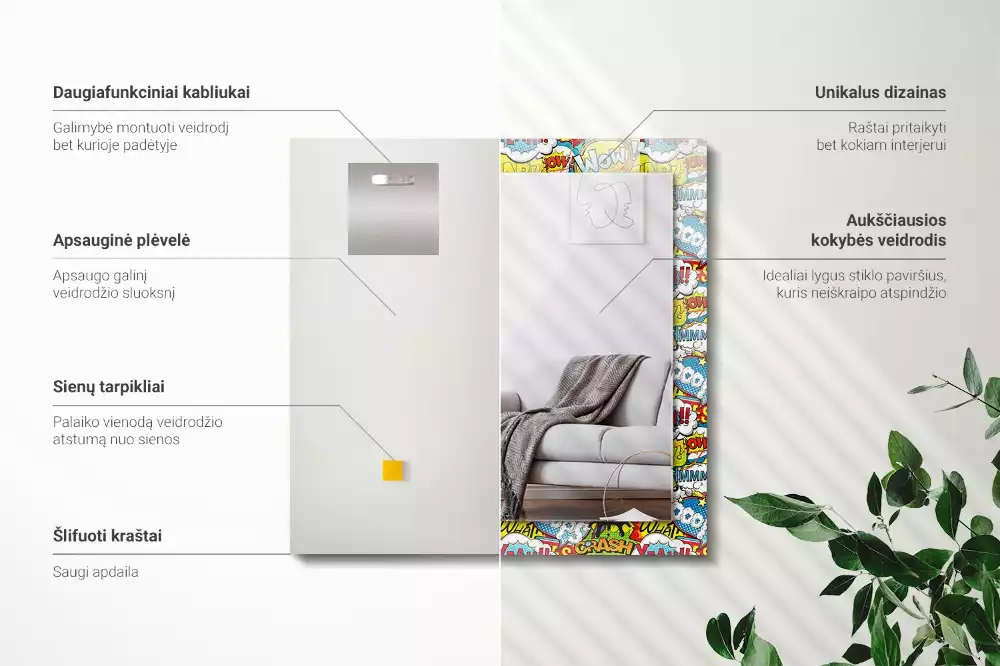 Négyszögletes dísztükör Színes képregény rakhatja