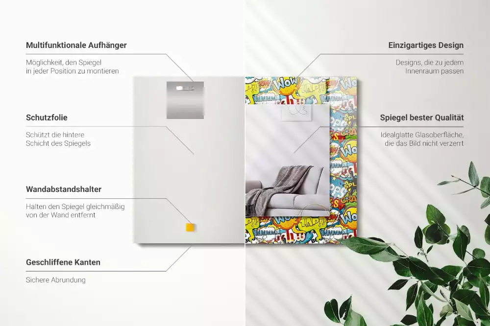 Négyszögletes dísztükör Színes képregény rakhatja