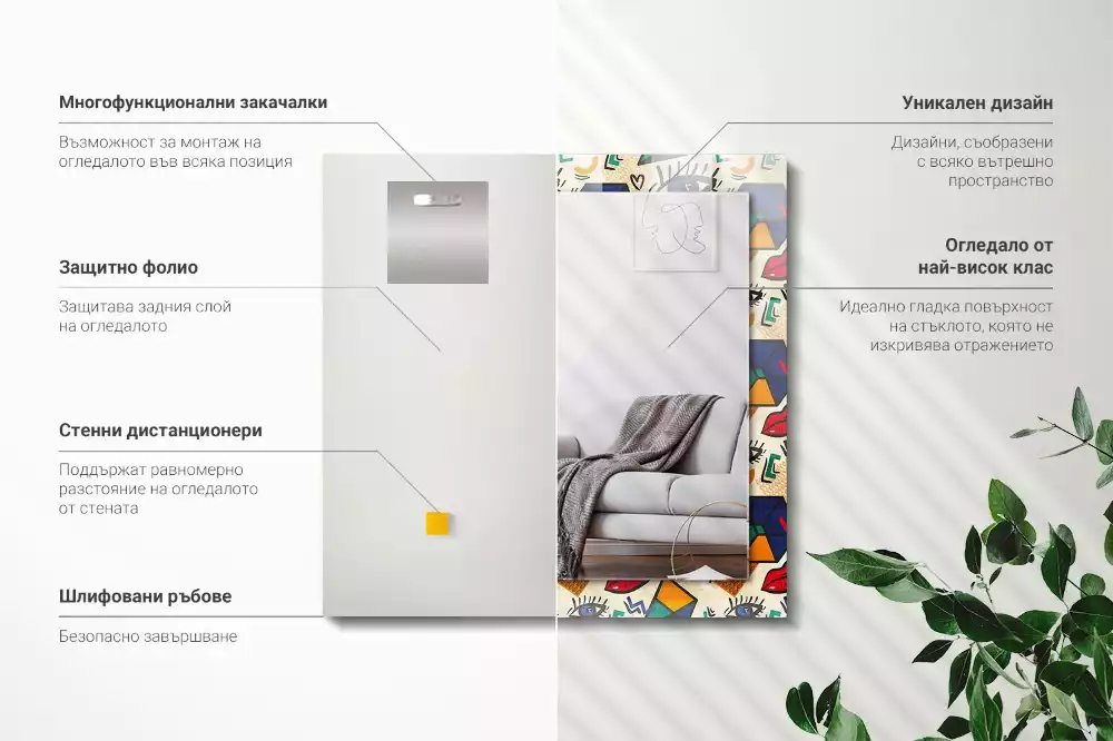 Négyszögletes dísztükör Szem-száj formák