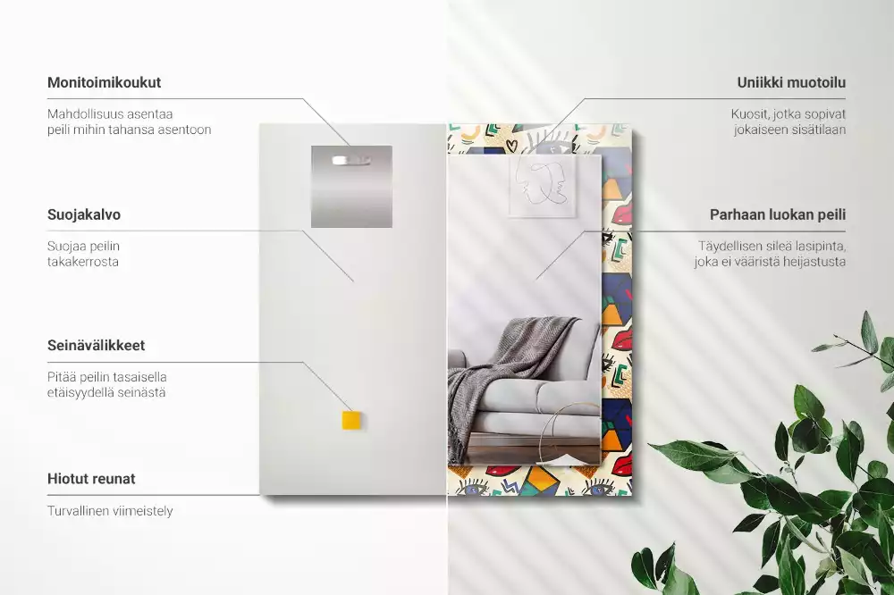 Négyszögletes dísztükör Szem-száj formák