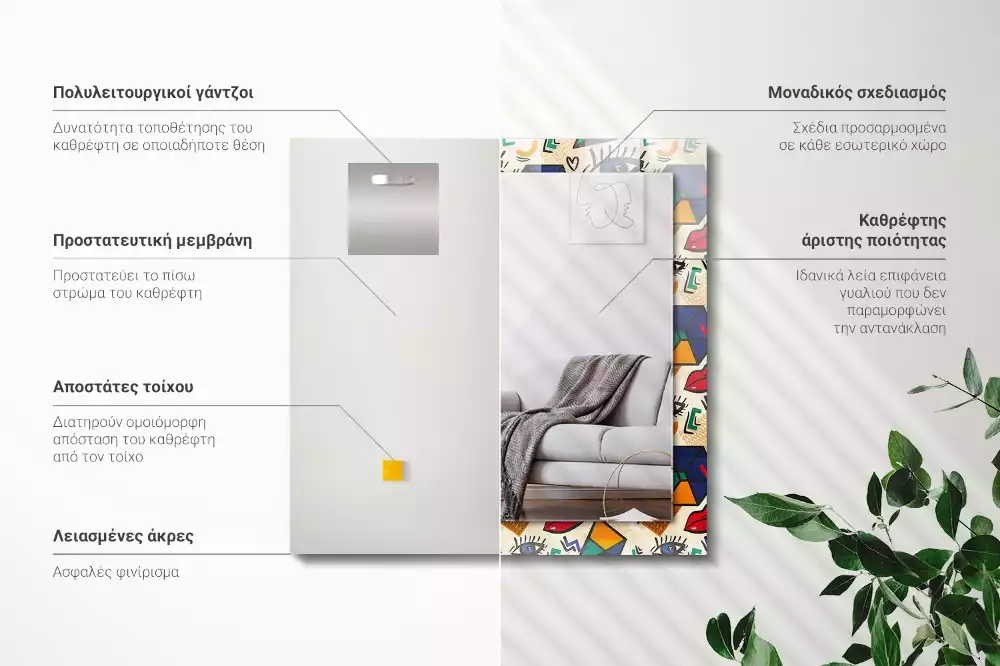 Négyszögletes dísztükör Szem-száj formák