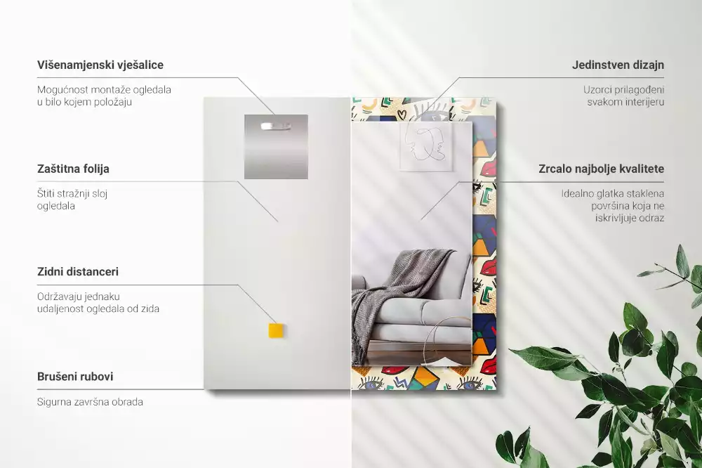 Négyszögletes dísztükör Szem-száj formák