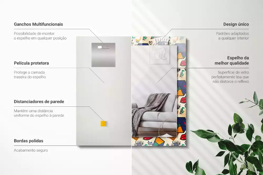 Négyszögletes dísztükör Szem-száj formák