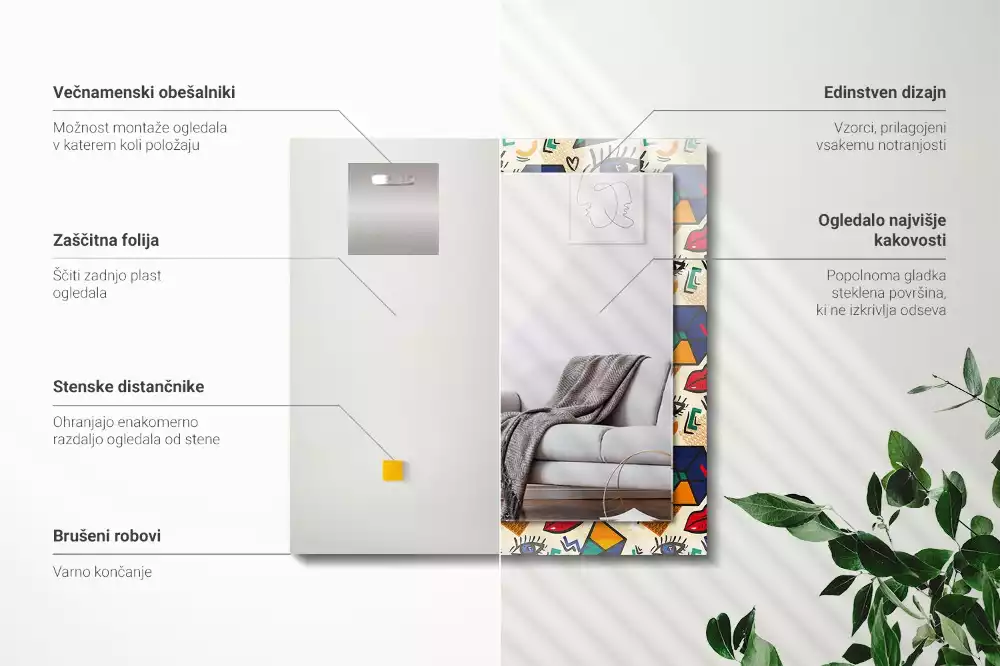 Négyszögletes dísztükör Szem-száj formák