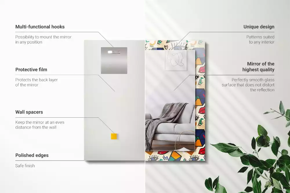 Négyszögletes dísztükör Szem-száj formák