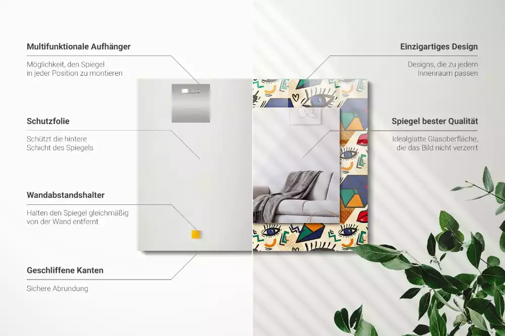 Négyszögletes dísztükör Szem-száj formák