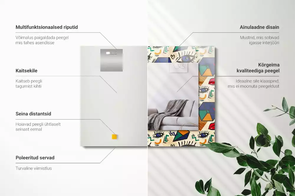 Négyszögletes dísztükör Szem-száj formák