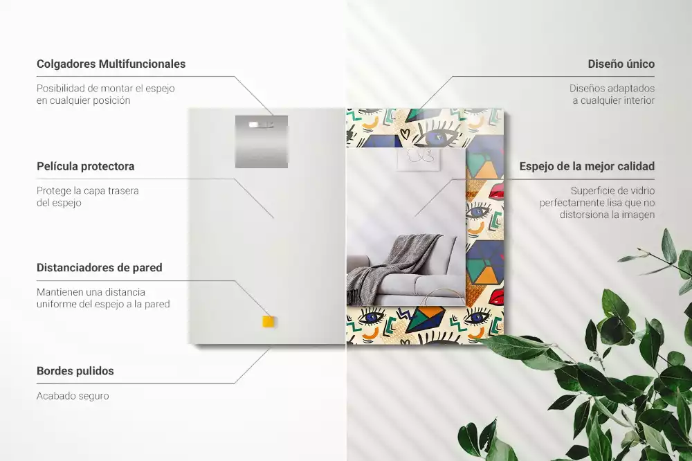 Négyszögletes dísztükör Szem-száj formák