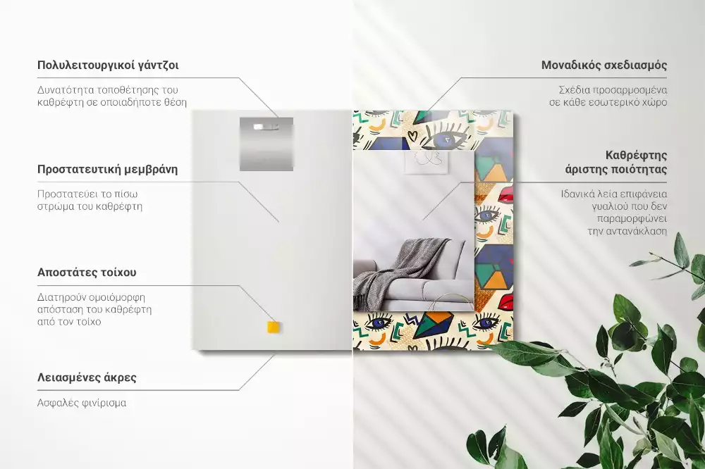 Négyszögletes dísztükör Szem-száj formák