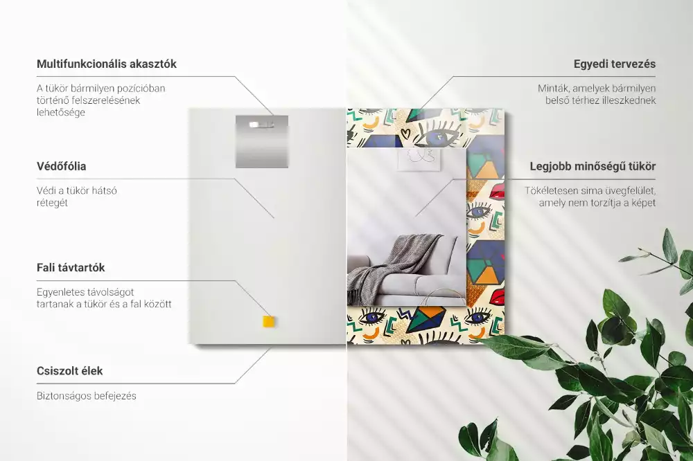 Négyszögletes dísztükör Szem-száj formák