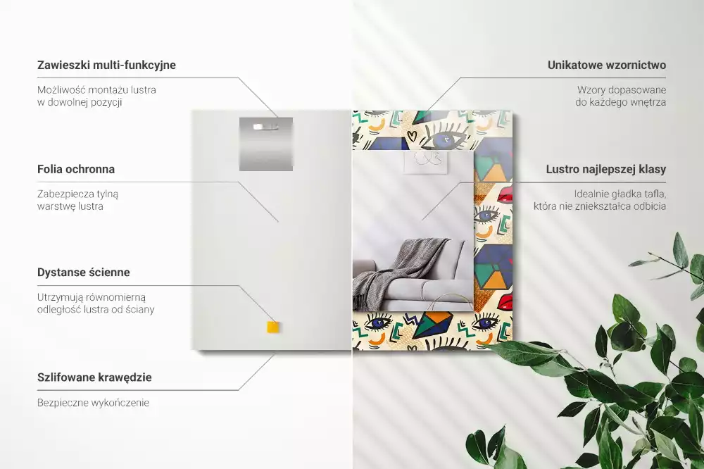 Négyszögletes dísztükör Szem-száj formák