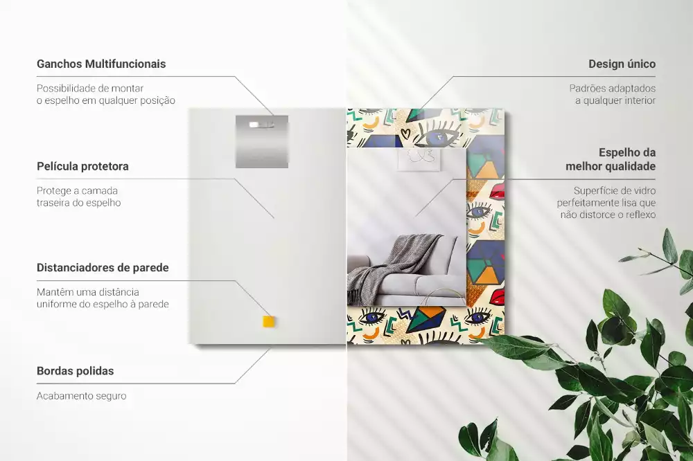 Négyszögletes dísztükör Szem-száj formák