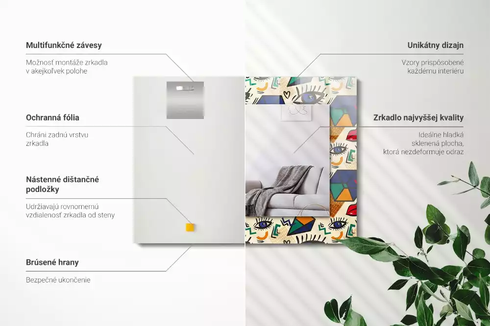 Négyszögletes dísztükör Szem-száj formák