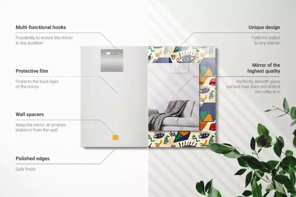 Négyszögletes dísztükör Szem-száj formák