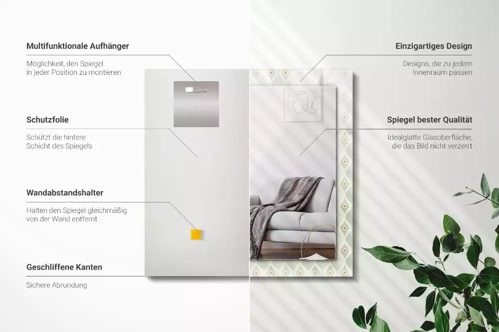 Négyszögletes díszes tükör Zöld geometriai minta