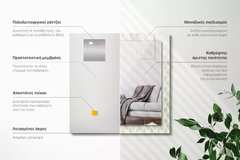 Négyszögletes díszes tükör Zöld geometriai minta