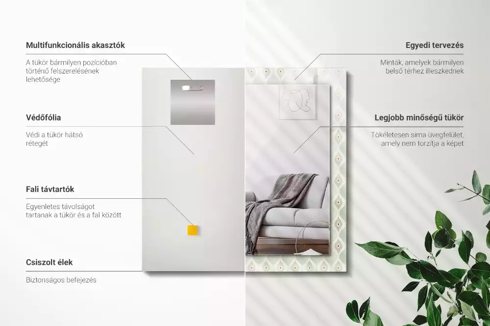 Négyszögletes díszes tükör Zöld geometriai minta