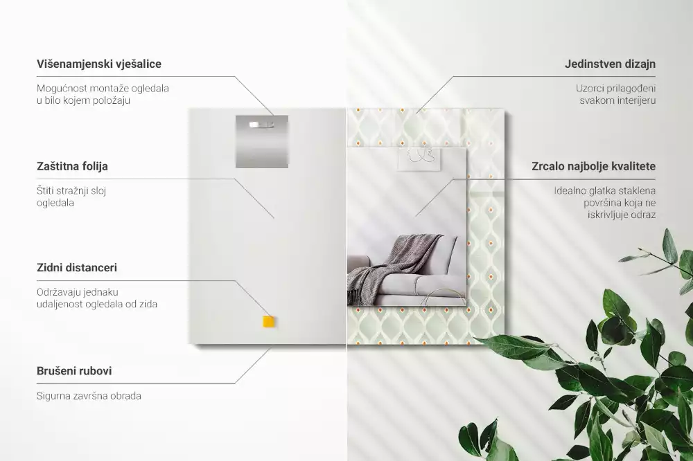 Négyszögletes díszes tükör Zöld geometriai minta