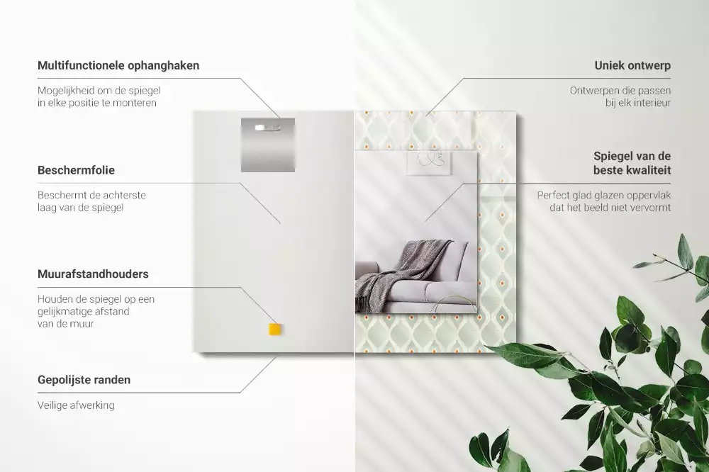 Négyszögletes díszes tükör Zöld geometriai minta