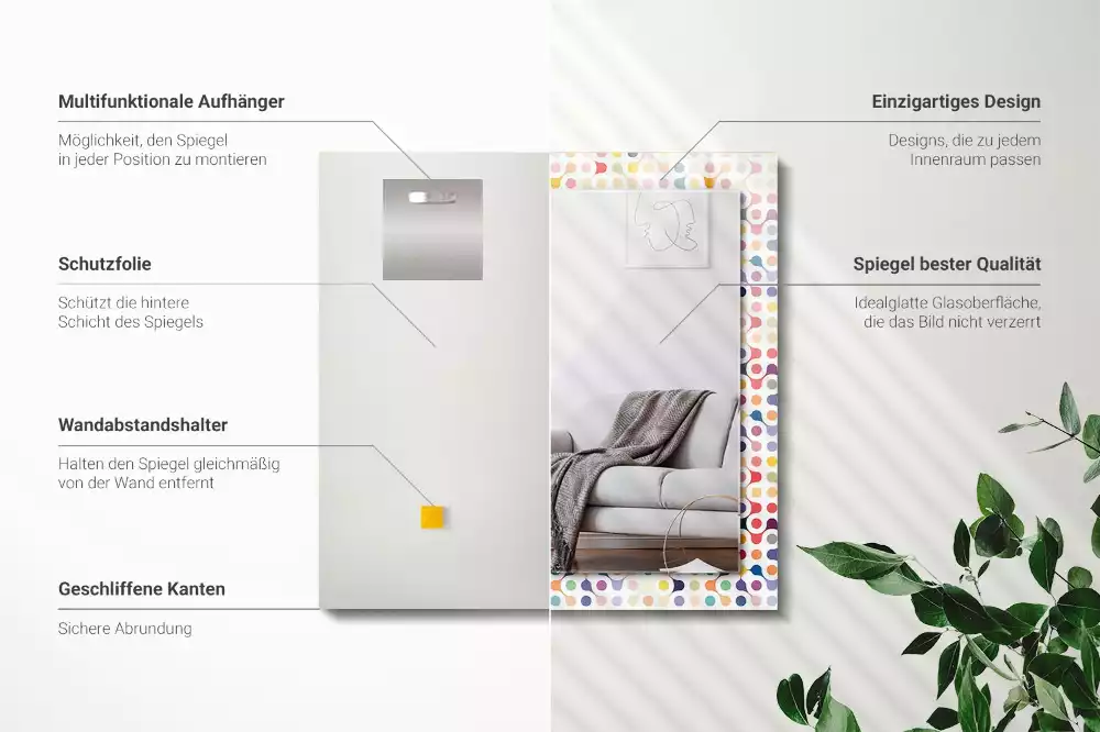 Négyszögletes díszes tükör Színes geometrikus minta